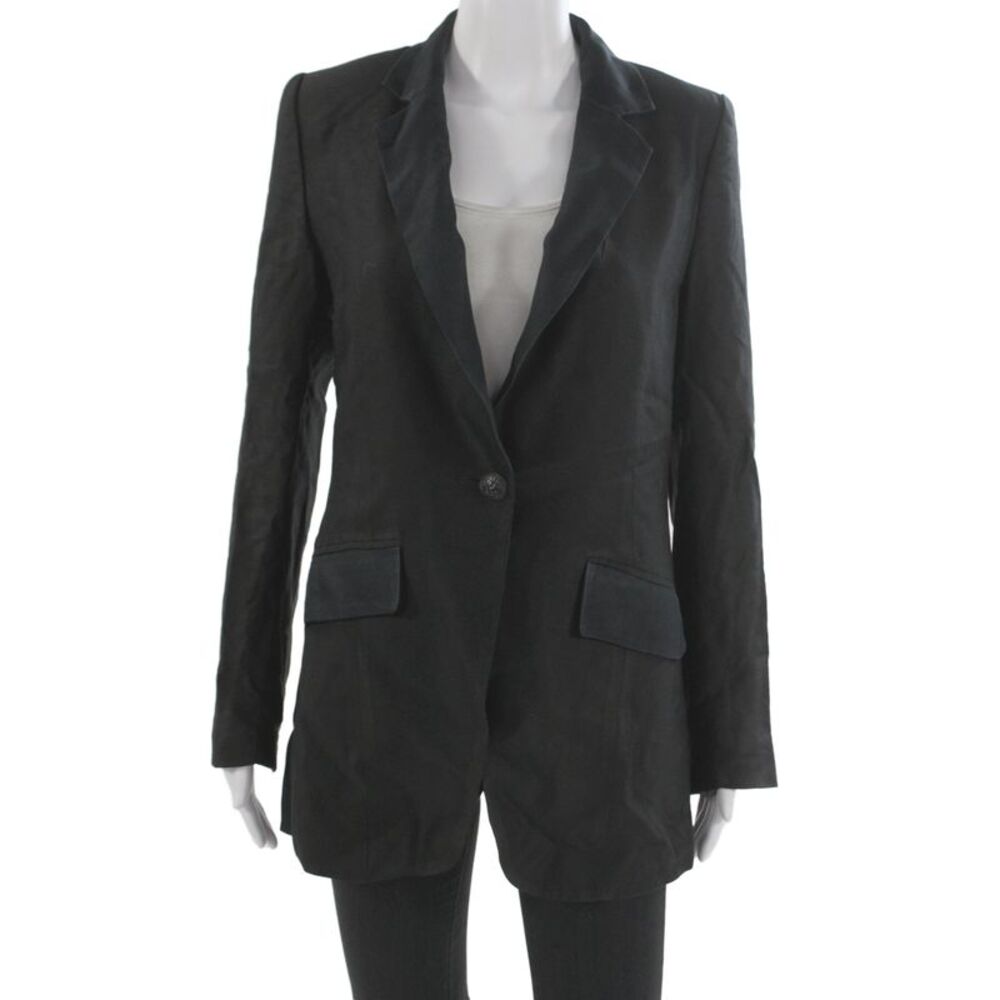 Laveer Unisex Black Collared Button Blazer Long Sleeve Rayon Viscose Size 4